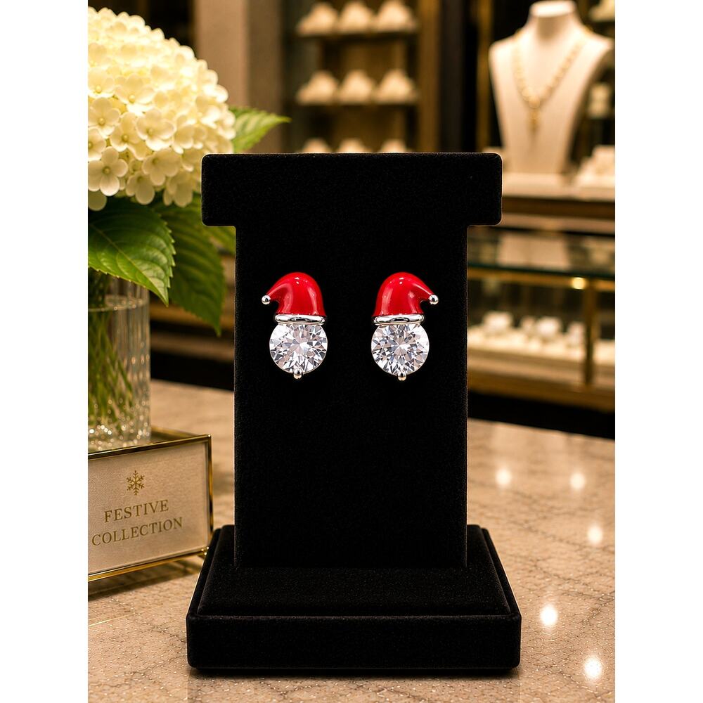 Festive Sparkling Santa Hat Earrings Silvery